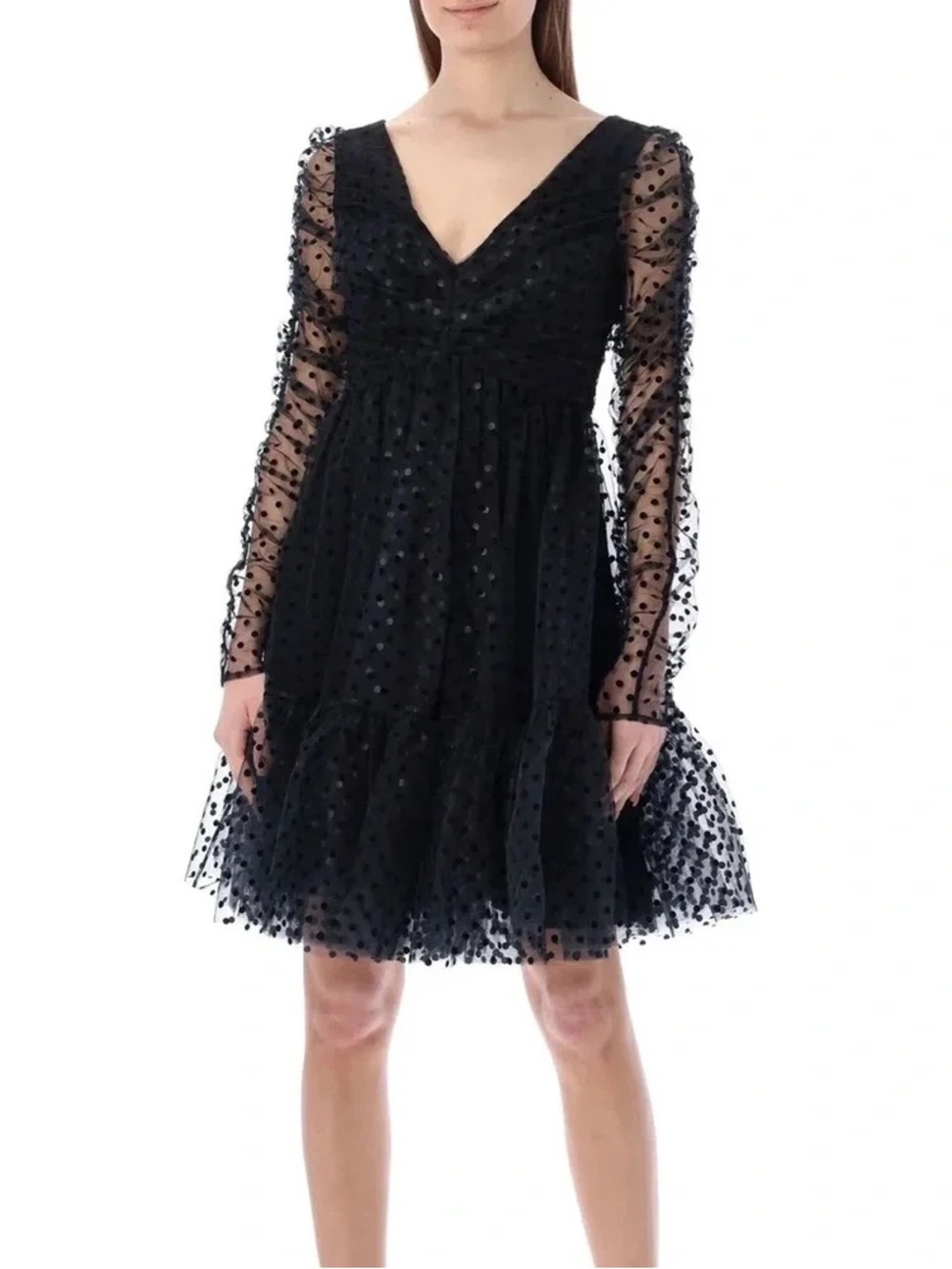 Zimmermann Ballet Tulle Black Polka Dot Mesh Long Sleeve Mini Dress Size 1 NWOT